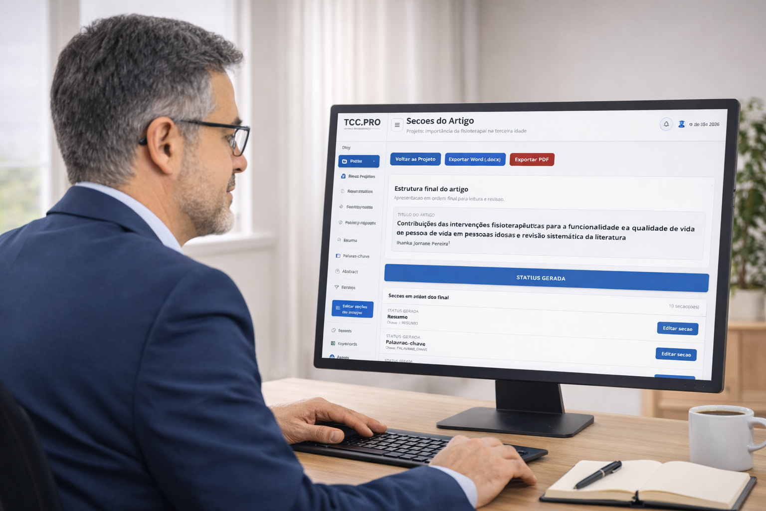 Orientador revisando artigo na plataforma TCCPro